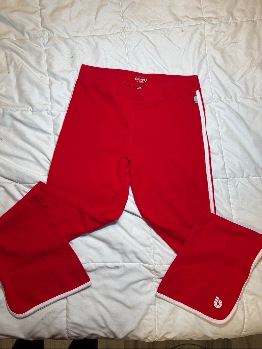 Women’s Red Flared Athletic Trousers with White Side Stripe — Comfort Fit